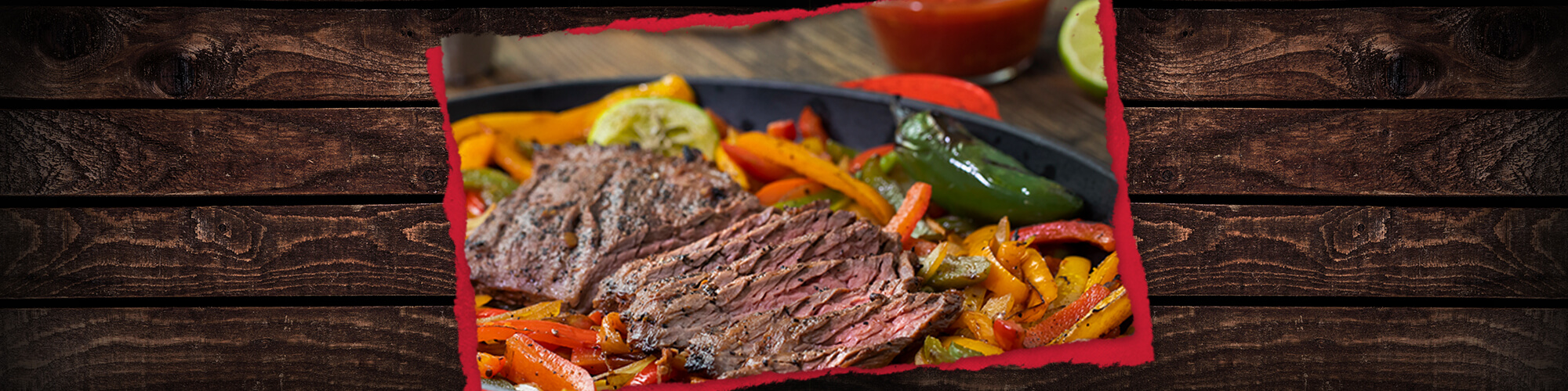 Salsas marinated skirt steak fajitas